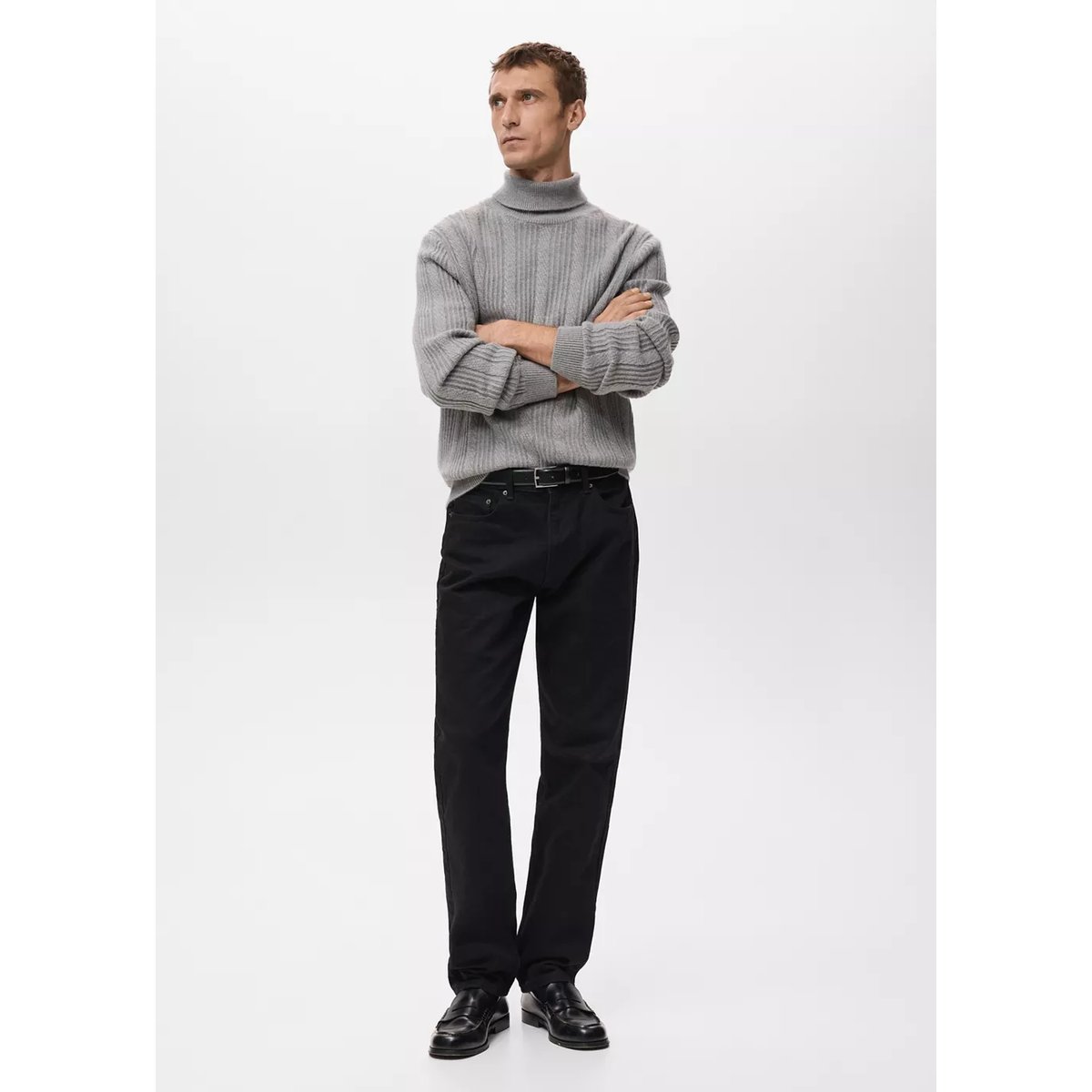 Pull-over col roulé structuré gris, MANGO MAN