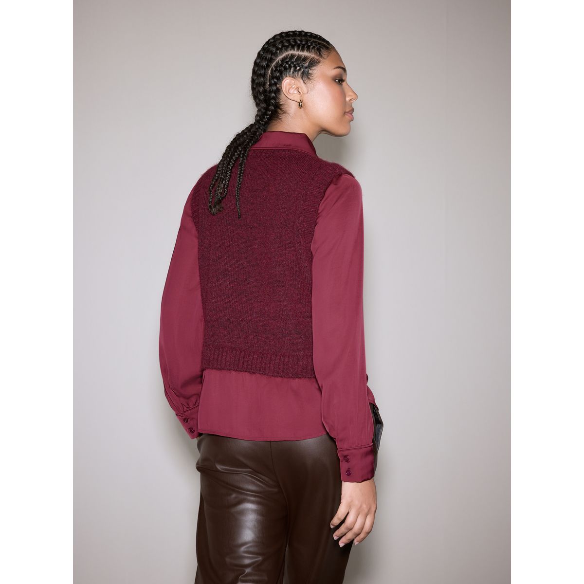 Débardeur en maille à col de chemise satin rouge bordeaux, NEXT