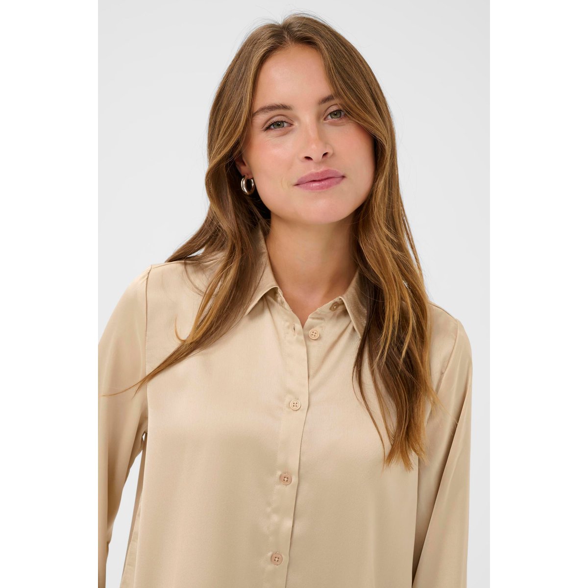 Chemise à manches longues beige oxford tan, KAFFE