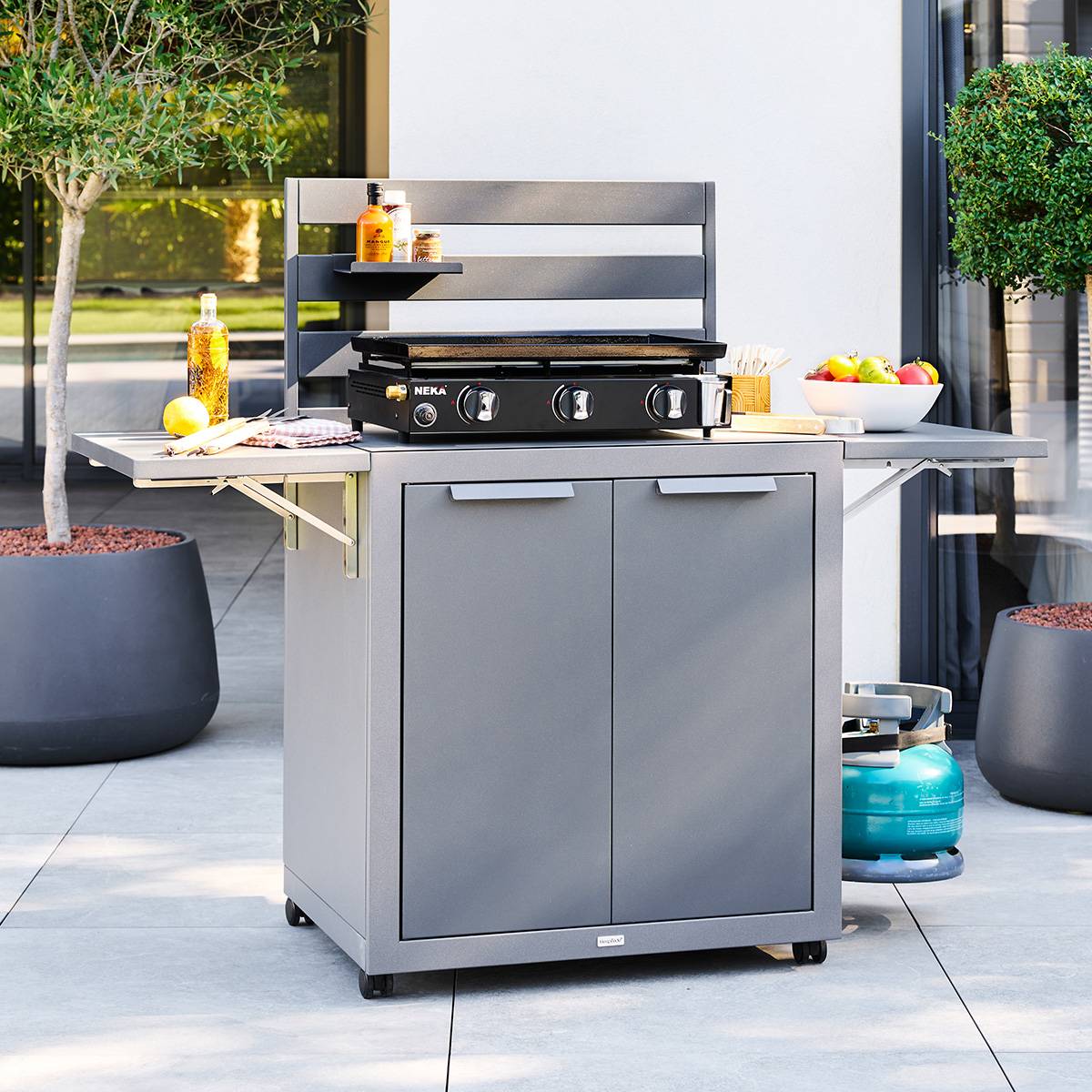 Desserte de jardin 2 portes WHEELY gris graphite, HESPERIDE