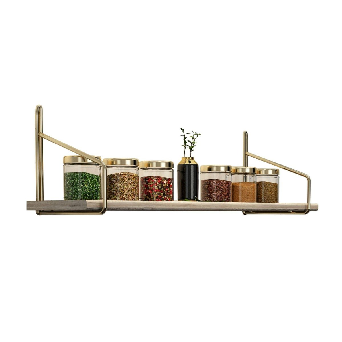 Étagère murale cuisine - bois clair, supports dorés AVIALA bois naturel, PIER IMPORT