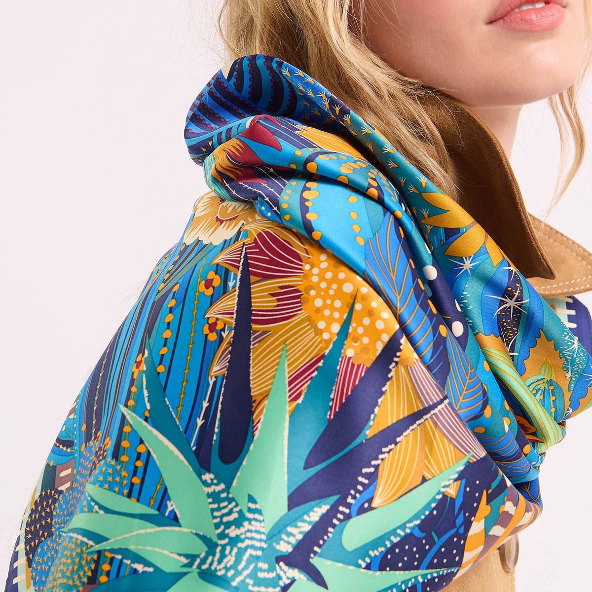 Foulard Medium à motifs CACTUS bleu, WILD