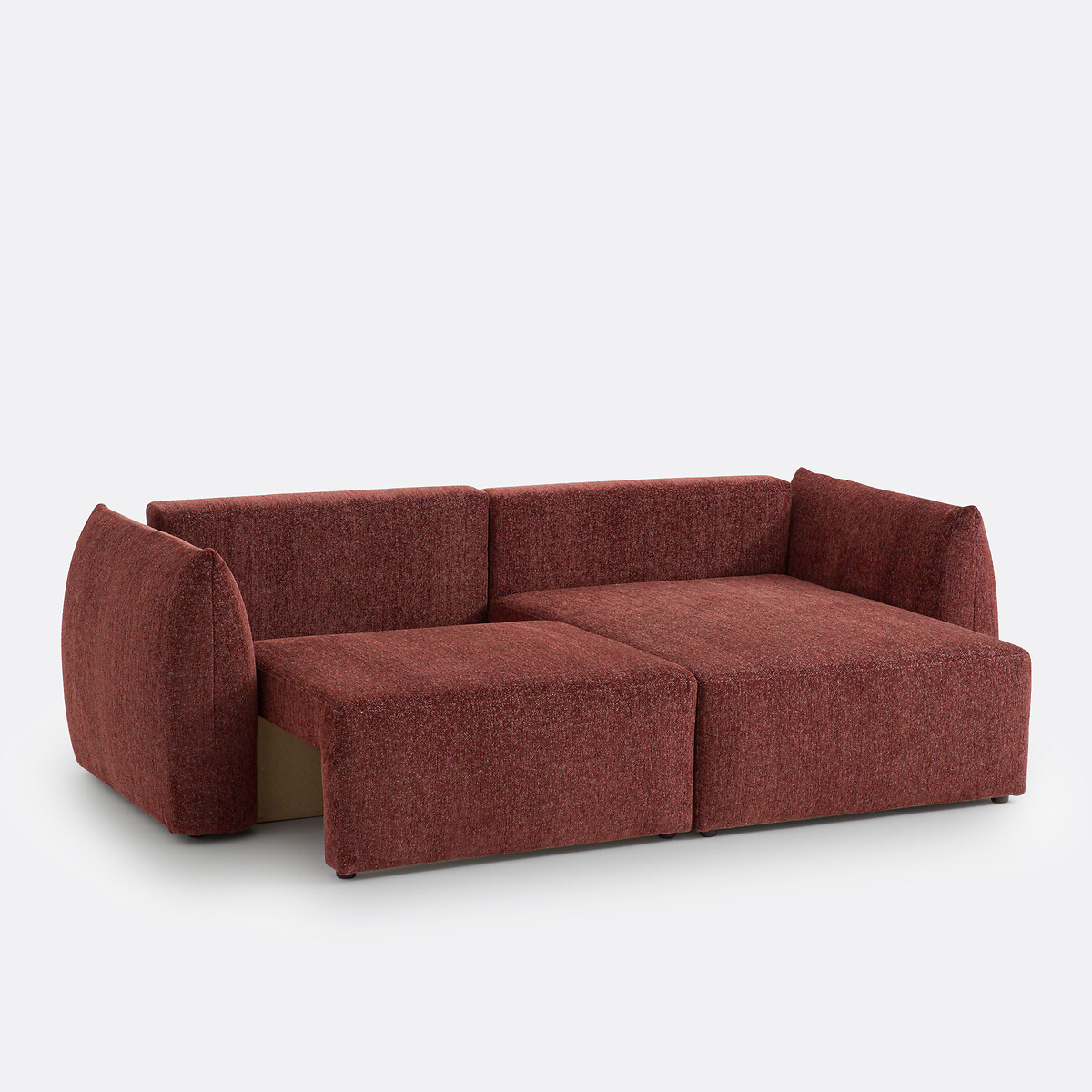 Canapé d'angle convertible avec coffre, 3 places, en tissu chenillé chiné, EDITH lie de vin, LA REDOUTE INTERIEURS