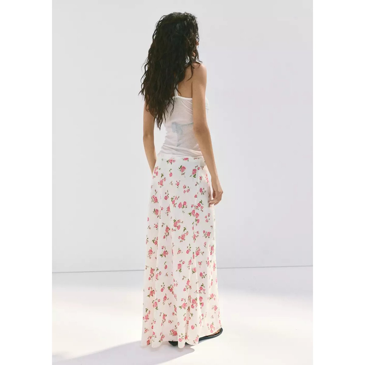Jupe à imprimé floral maxi noir, MANGO
