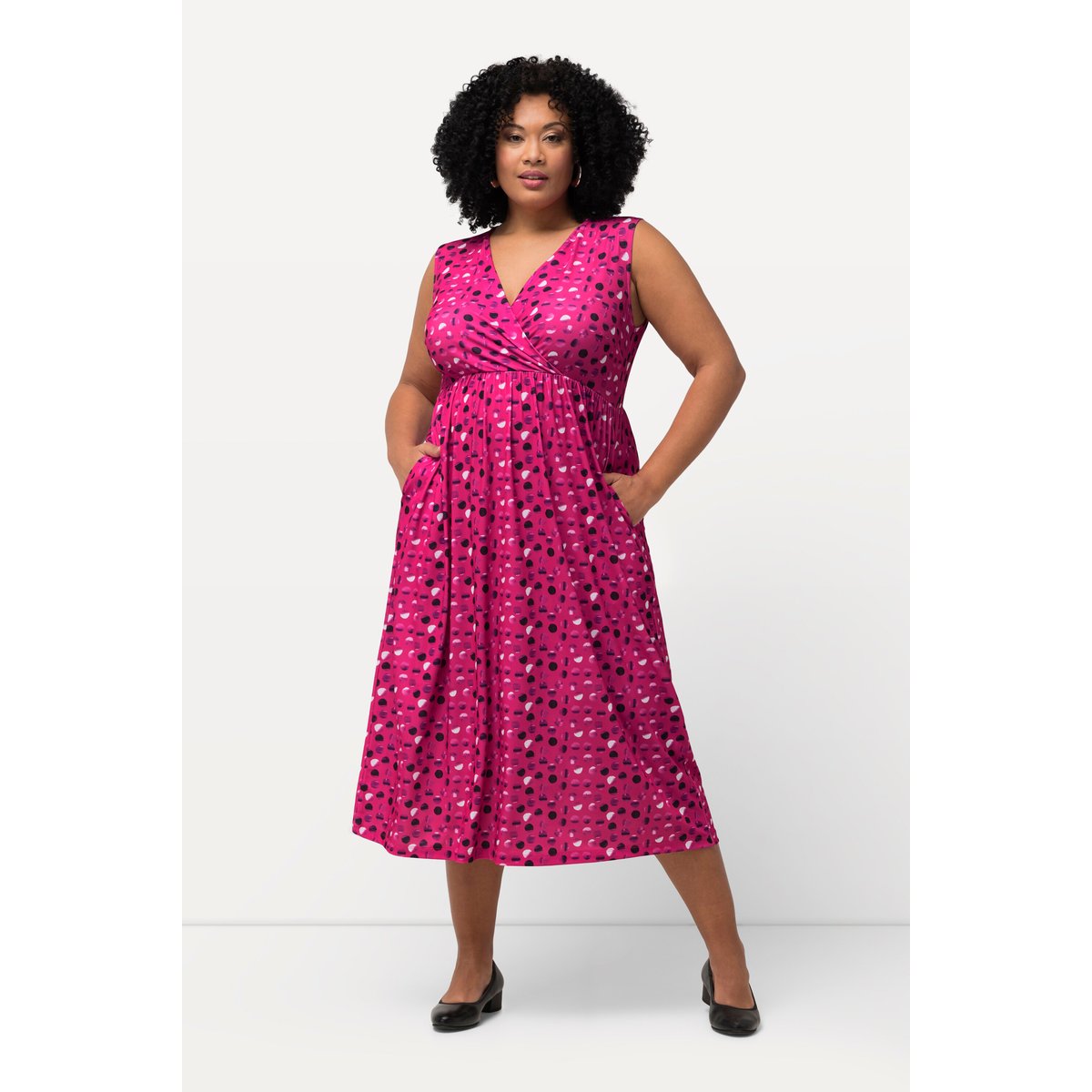 Robe trapèze en jersey à pois rose vif fuchsia, ULLA POPKEN