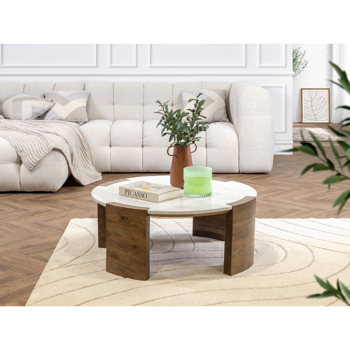 Table basse ronde en marbre, TORVI blanc, BOBOCHIC
