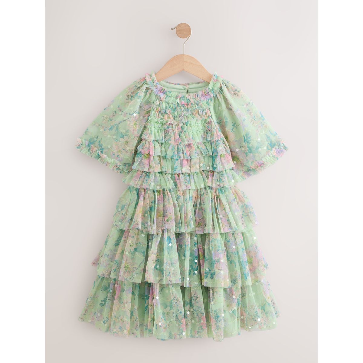 Robe en tulle à volants et fleurs sequins vert menthe, NEXT