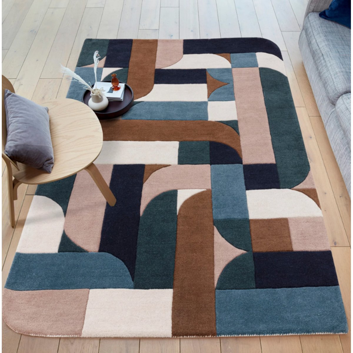 Tapis moderne tufté main en laine JINGA bleu, NOVATREND