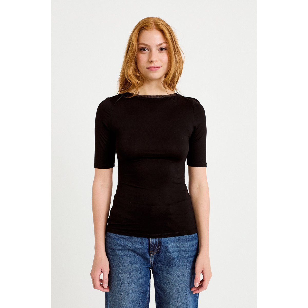 T-shirt ajusté manches courtes noir, CACHE CACHE