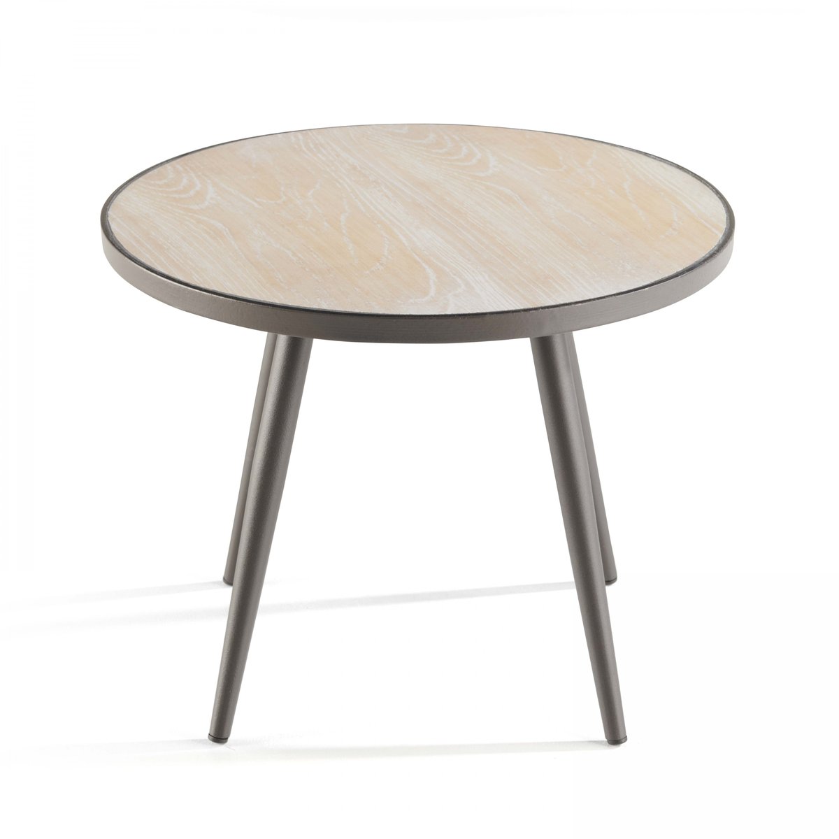 Table basse de jardin ronde avec plateau imitation bois, TIVOLI gris anthracite, OVIALA