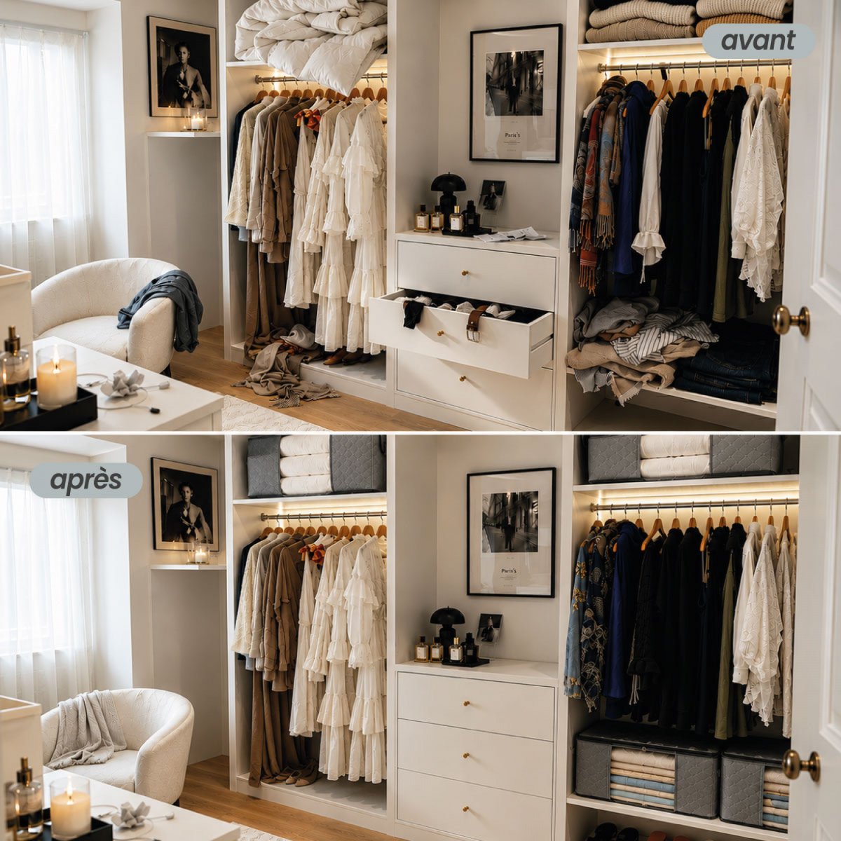 Lot de 2 sacs de rangement pliable pour vêtements, linge de maison avec poignées gris, VIVEZEN