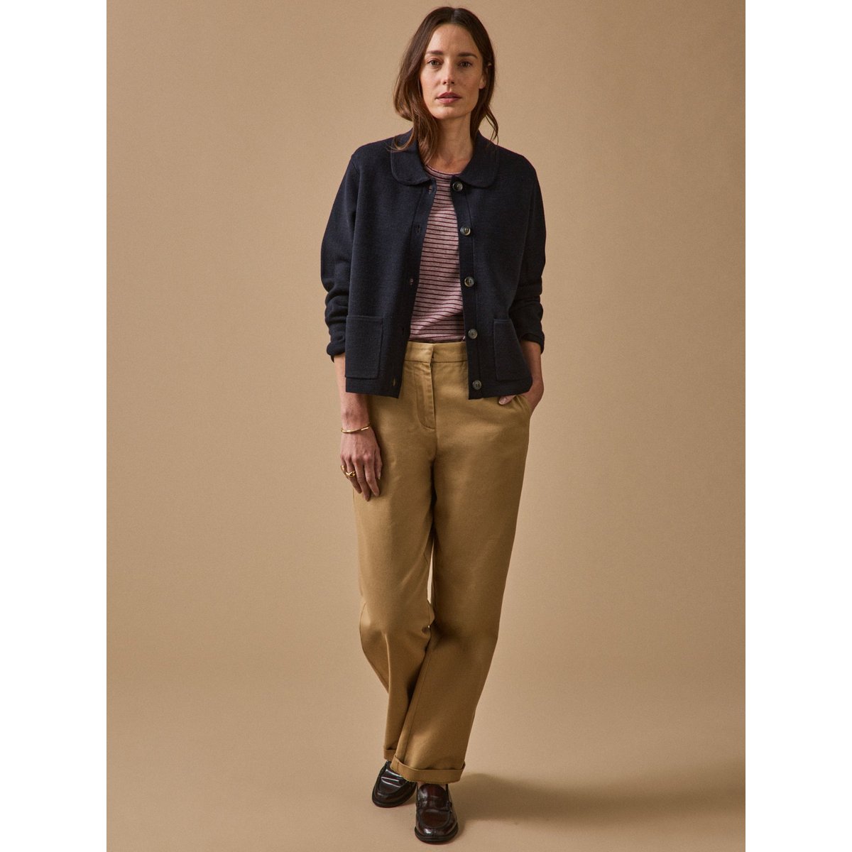 Gilet col chemise maille milano encre, CYRILLUS