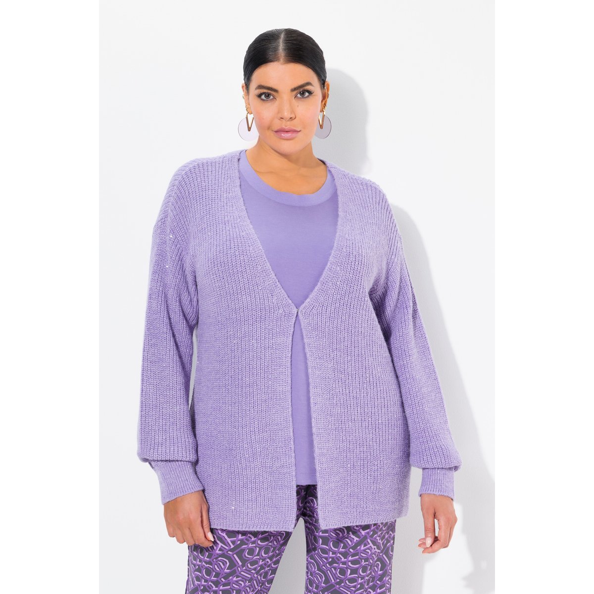 Cardigan oversize en maille côtelée lavande, ULLA POPKEN