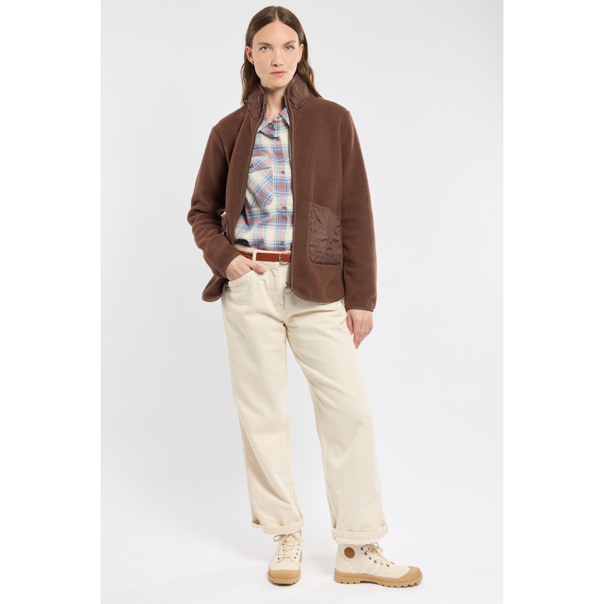Veste polaire moutonnée en polyester recyclé MAHREZE chocolat, BERMUDES