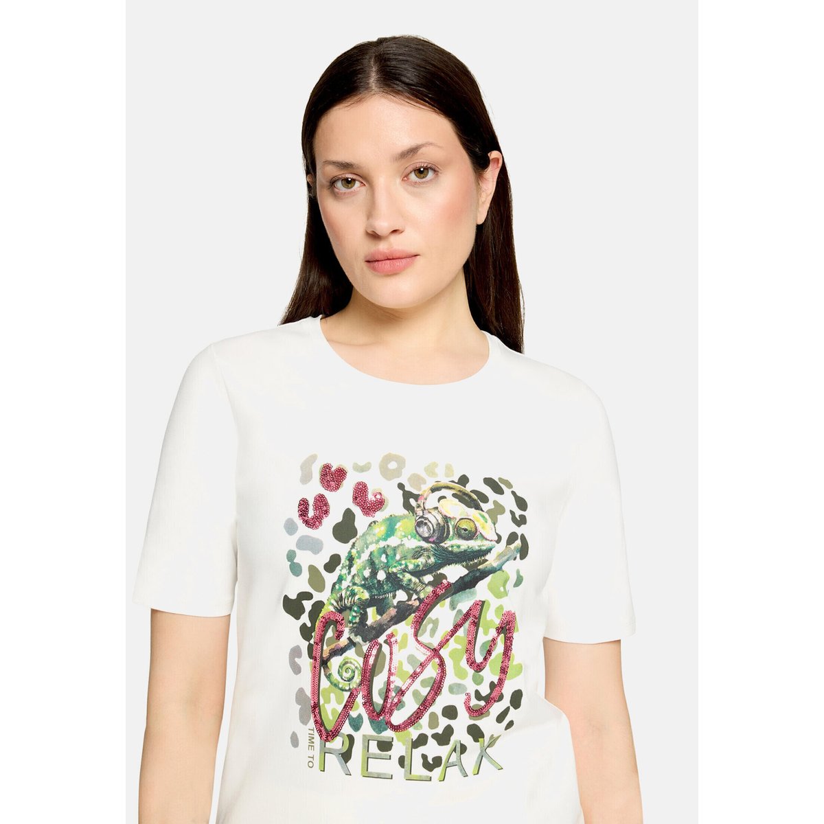 T-shirt basique à impression patch cream/green, BETTY BARCLAY
