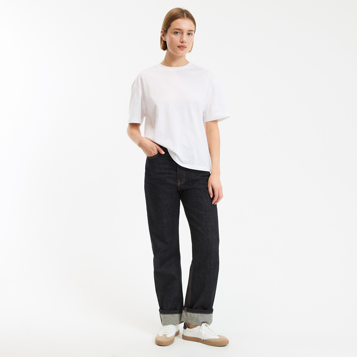 T-shirt loose, col rond, manches courtes blanc, LA REDOUTE COLLECTIONS