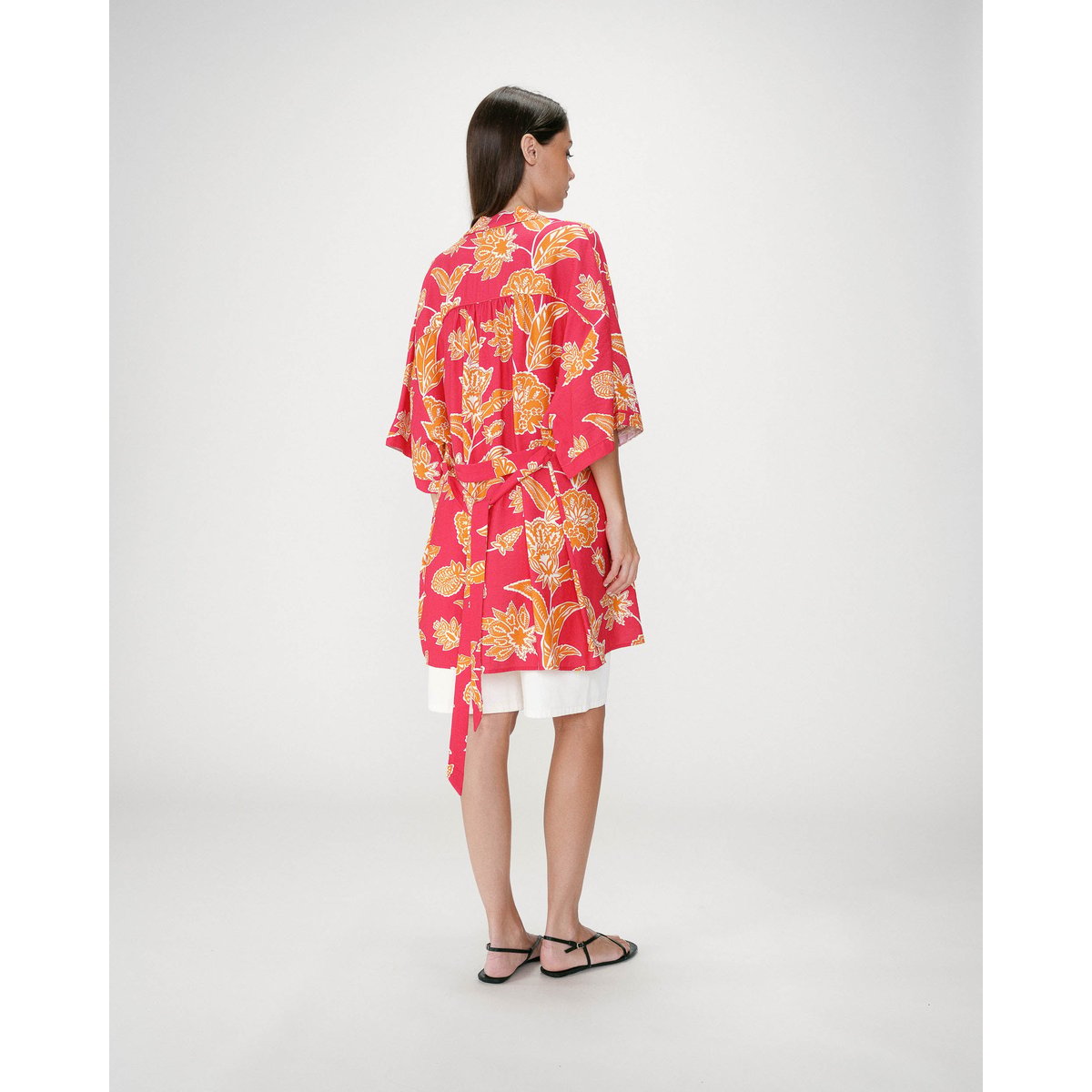 Kimono imprimé floral manches courtes fuchsia Wahana fuchsia, GRACE AND MILA