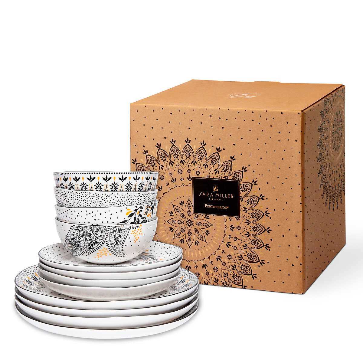 12-Piece Artisanne Noir Dinner Set white, SARA MILLER