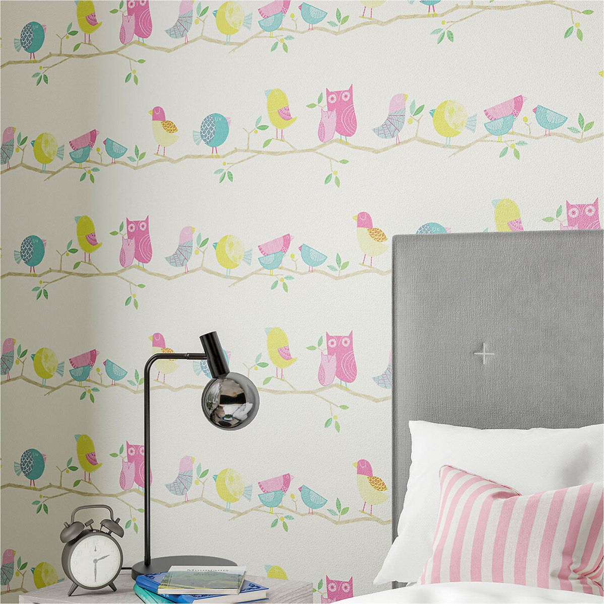 50x1000cm What a Hoot Wallpaper pink aqua apple and natural, HARLEQUIN