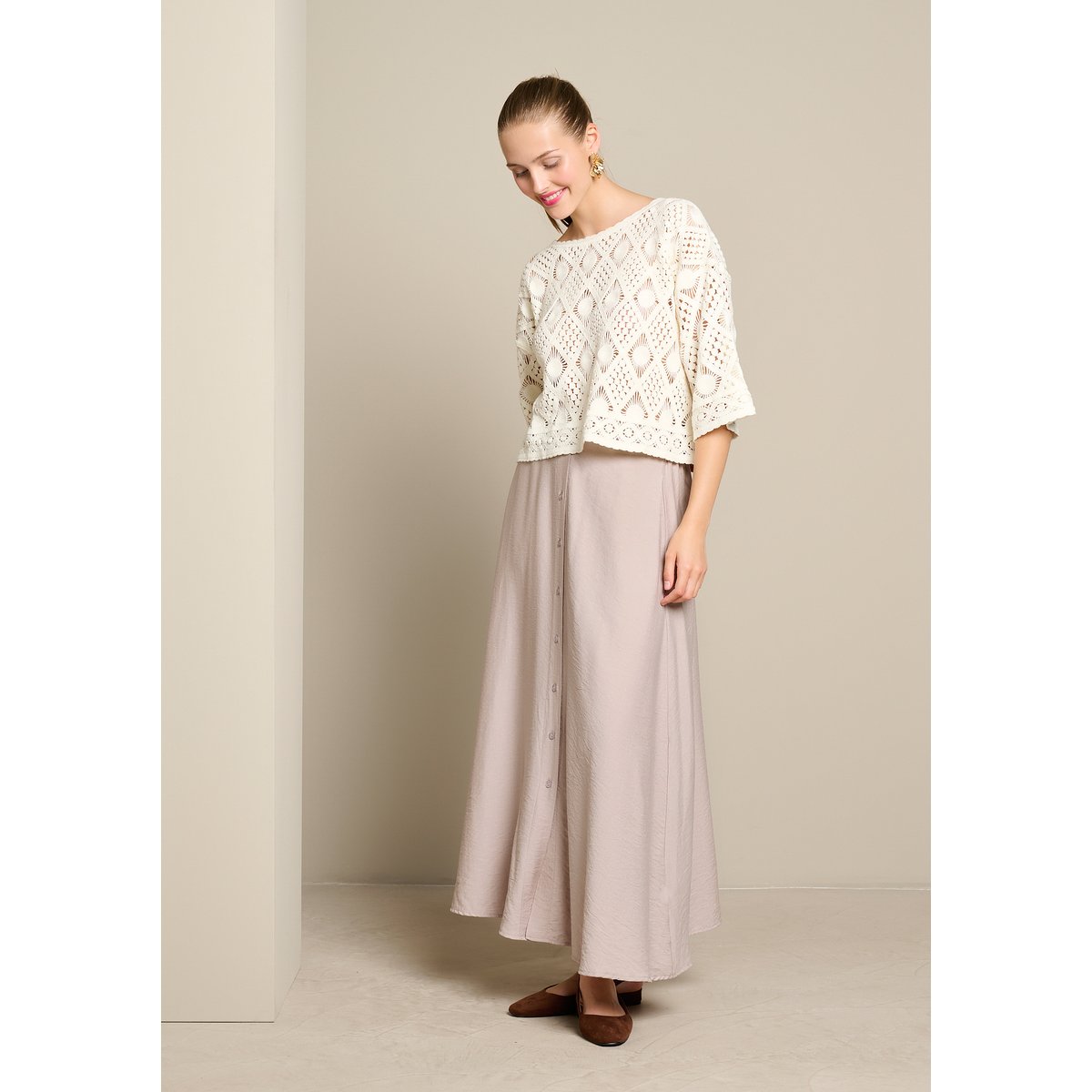 Jupe longue fluide taupe, LOLALIZA