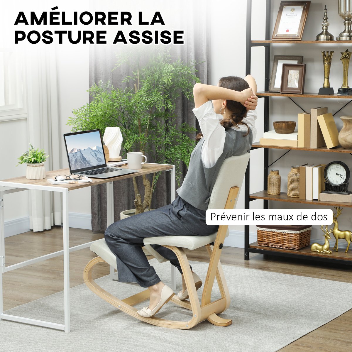 Chaise à genoux Bois de bouleau Crème crème, HOMCOM