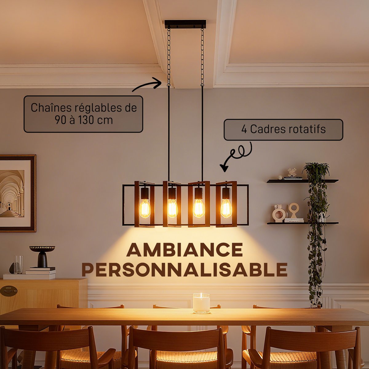 Pendant Light Acier Noyer marron, HOMCOM