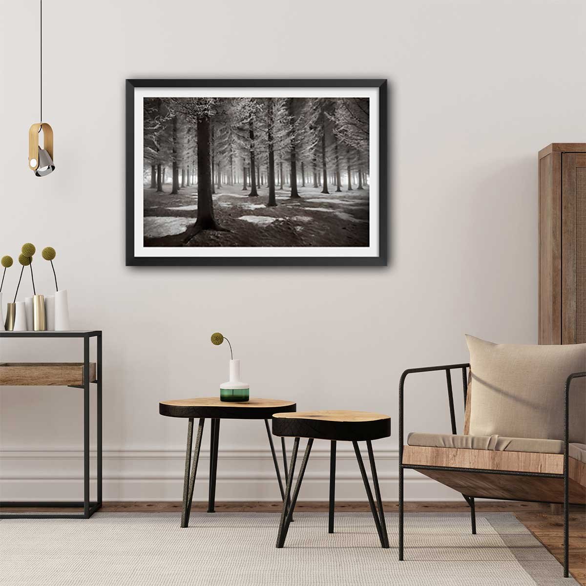 Affiche deco ""debut d'hiver"" affiche + cadre en bois - noir, HEXOA