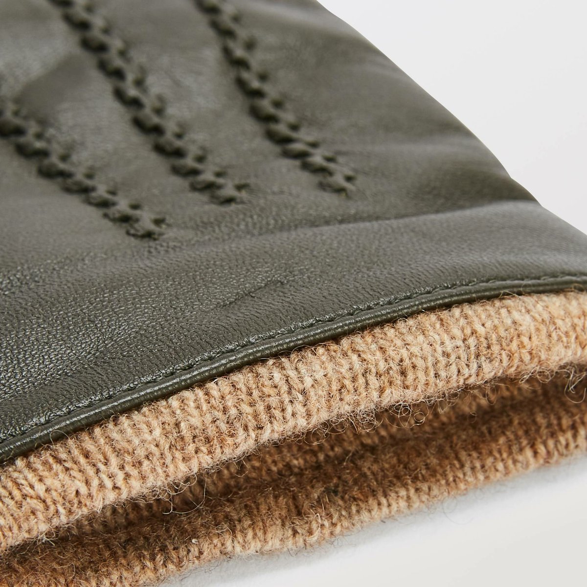 Gants tactiles en cuir kaki, MONOPRIX