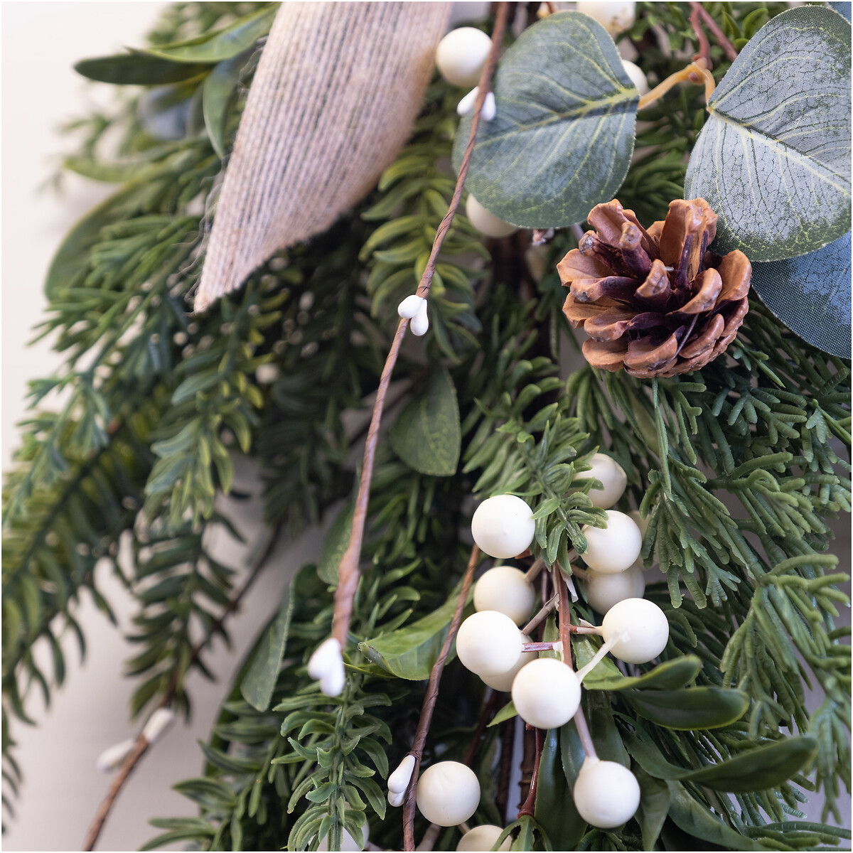 55cm Mistletoe & Pine Cone Door Swag with Bow green, SO'HOME