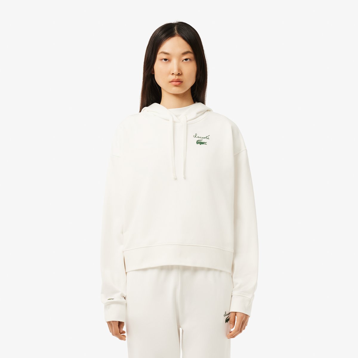 Sweatshirt à capuche molleton siglé blanc-70v, LACOSTE