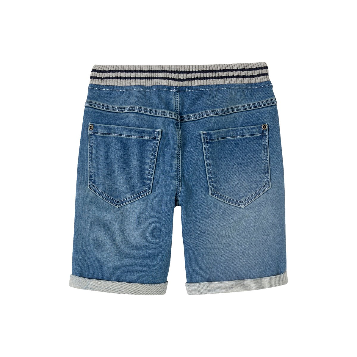 Bermuda facile à enfiler en molleton effet denim double stone, VERTBAUDET