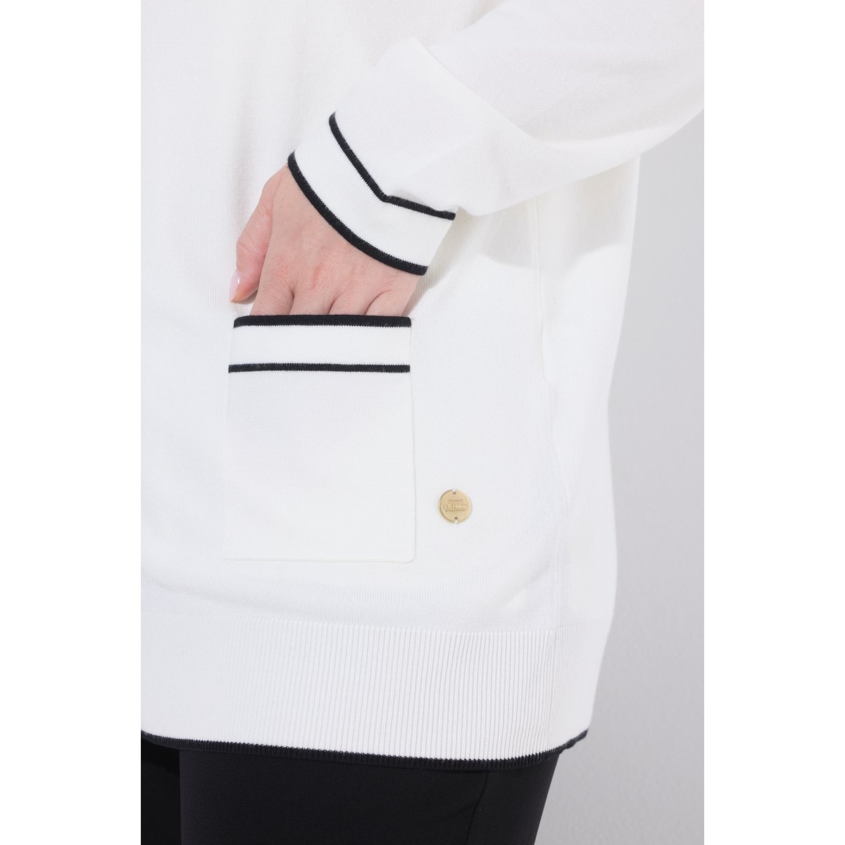 Cardigan long, liserés contrastants blanc cassé, ULLA POPKEN