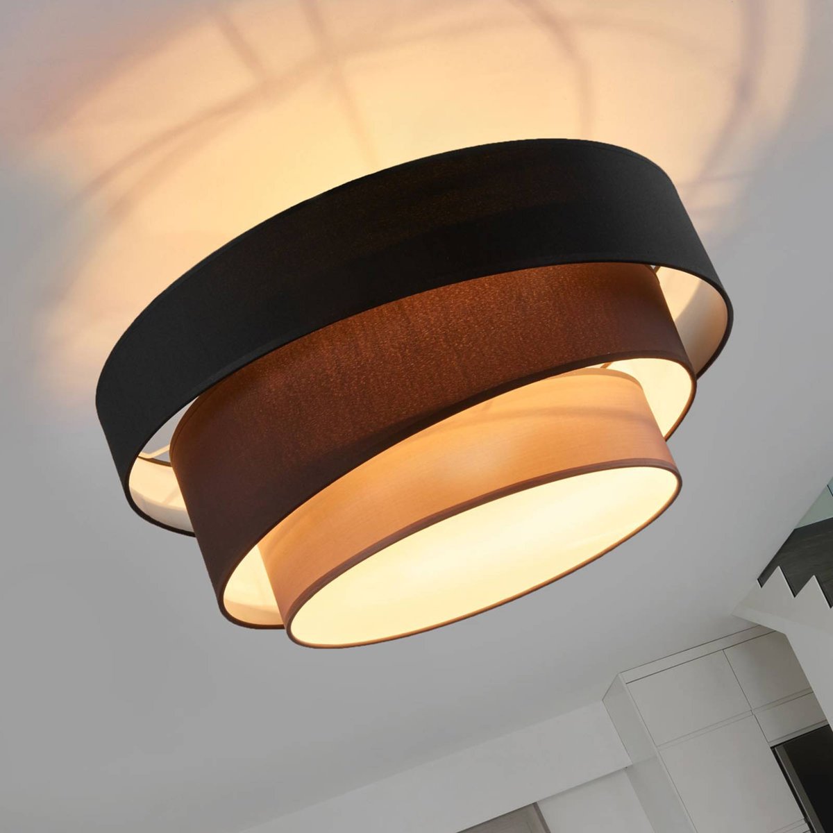 Plafonnier en textile moderne, Melia noir, marron, gris, chrome, LINDBY