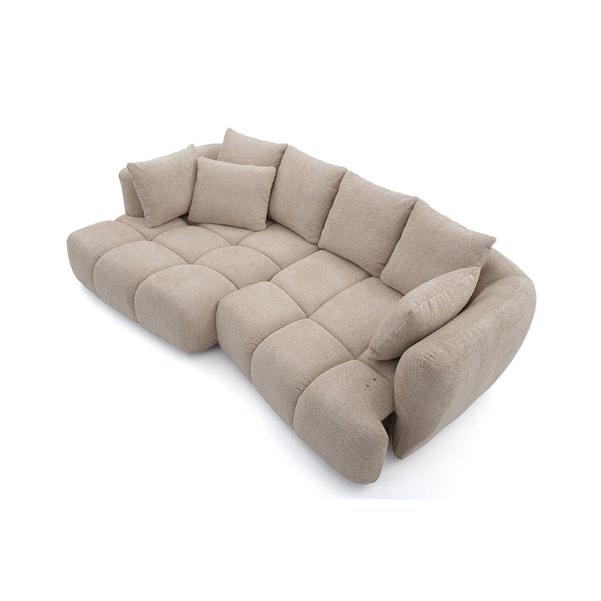 Canapé d'angle convertible 3 places en tissu bouclette, AUDE beige, BOBOCHIC