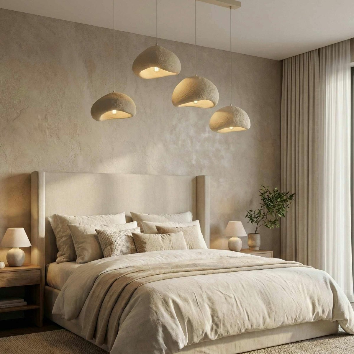 Suspension organique 4 abat-jour NOXIS beige, PIER IMPORT
