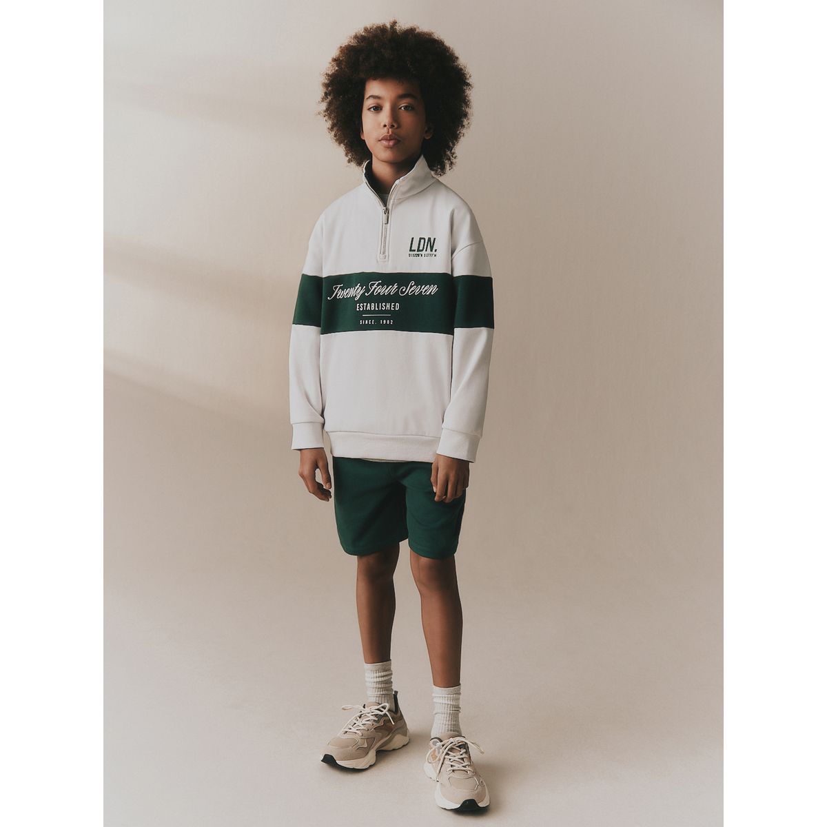 Sweat à col zippé imprimé vert/blanc, NEXT