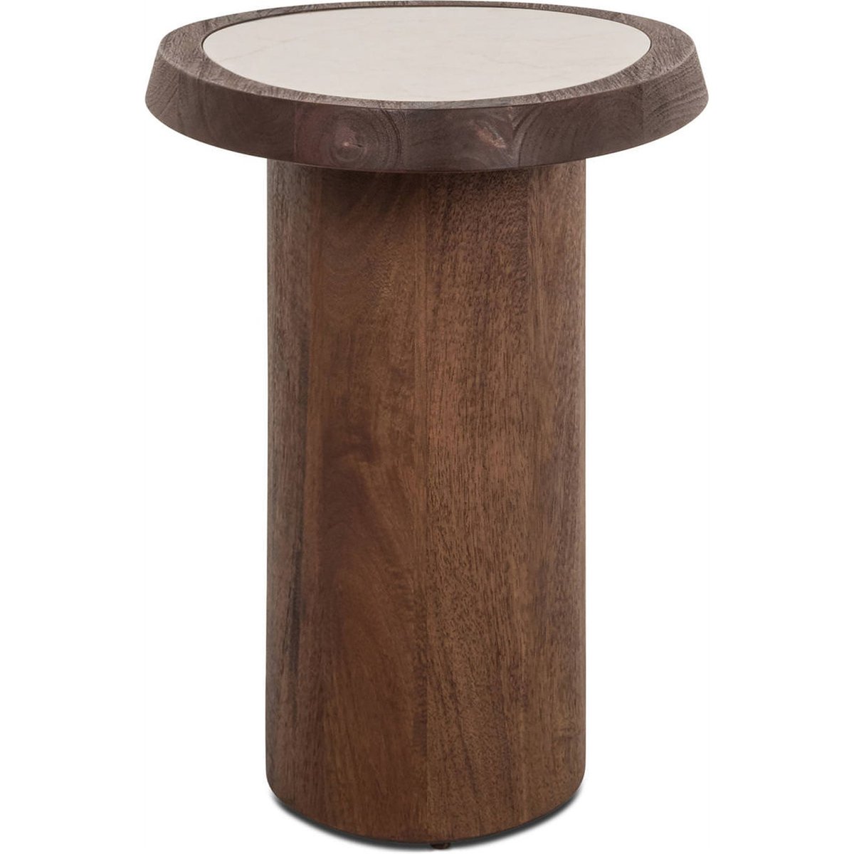 Table de bout en bois et marbre marron épicé et beige marbré, RECOLLECTION