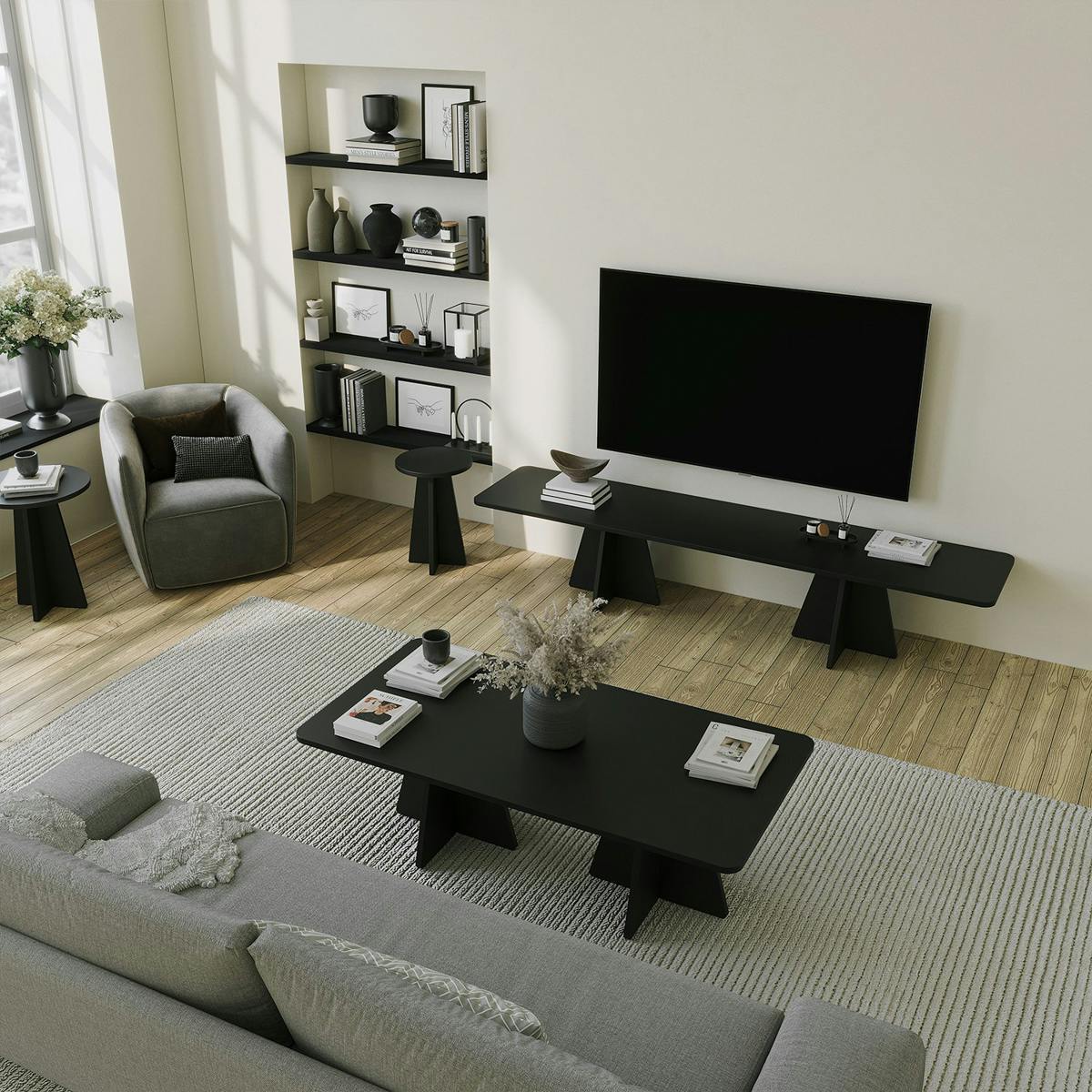 Meuble TV design pieds croisés MARFA noir, PIER IMPORT