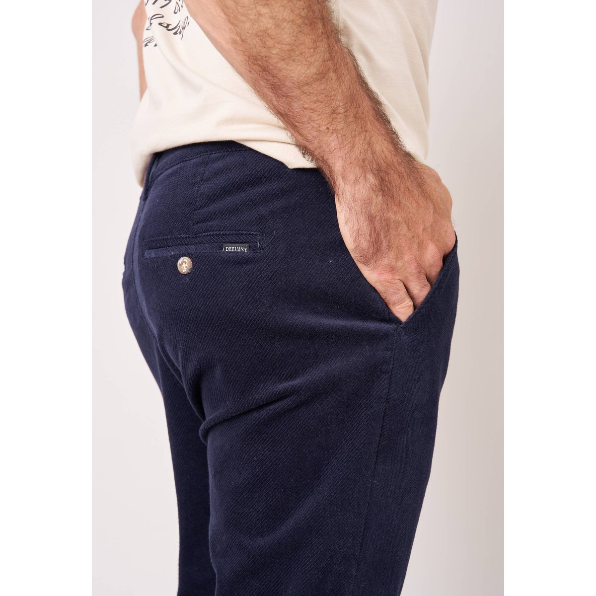 Pantalon regular homme en coton velours côtelé GORDY navy, DEELUXE