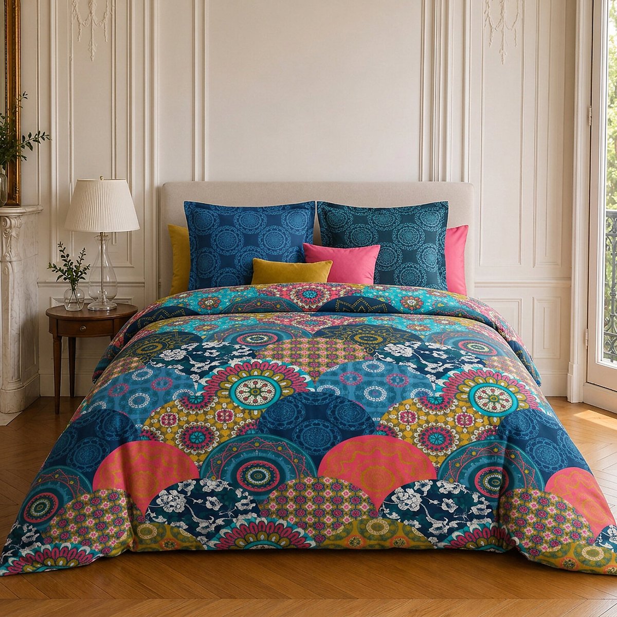 Parure de lit en coton motif géométrique, COLORADO multicolore, C DESIGN HOME TEXTILE