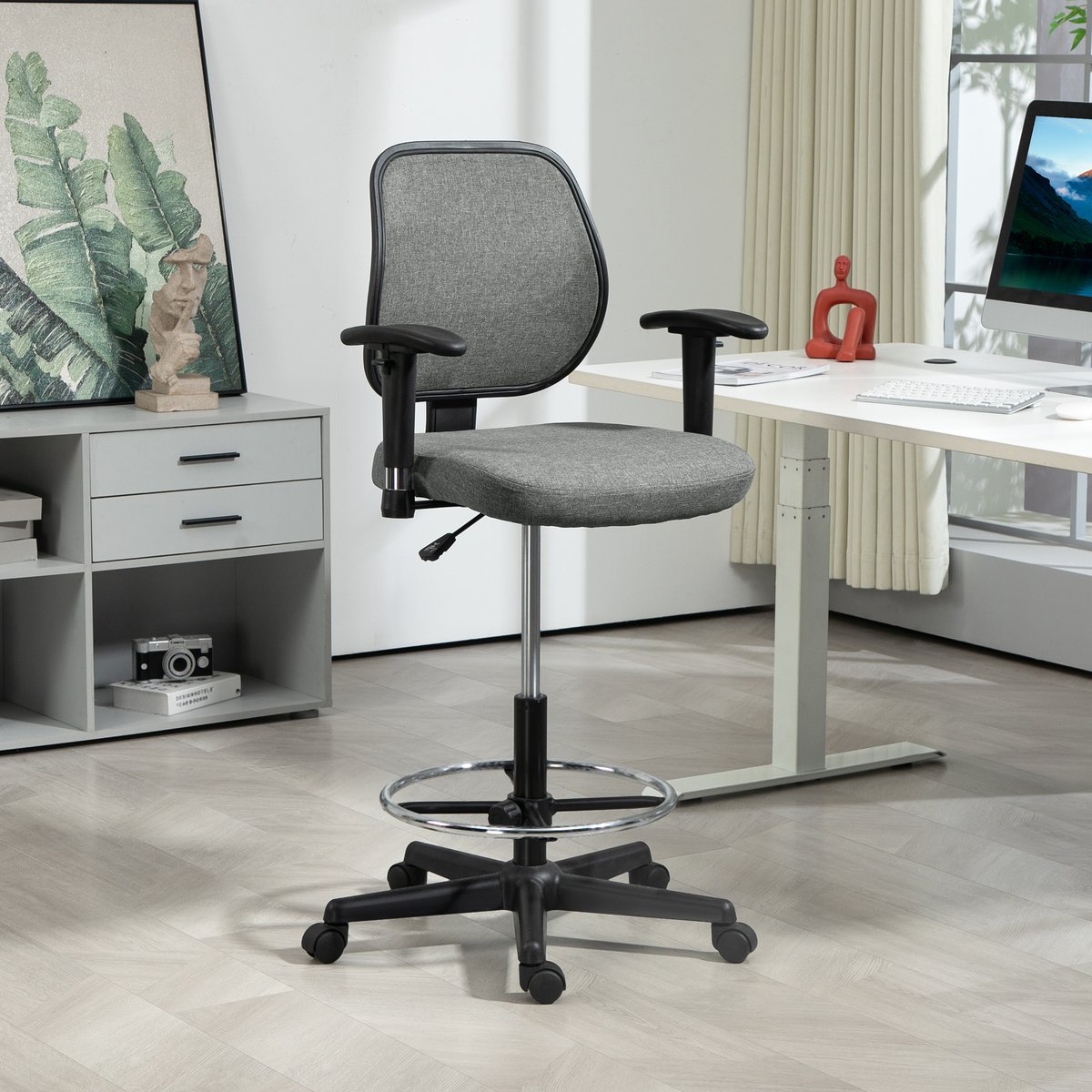 Chaise de bureau pour poste de travail debout gris, HOMCOM