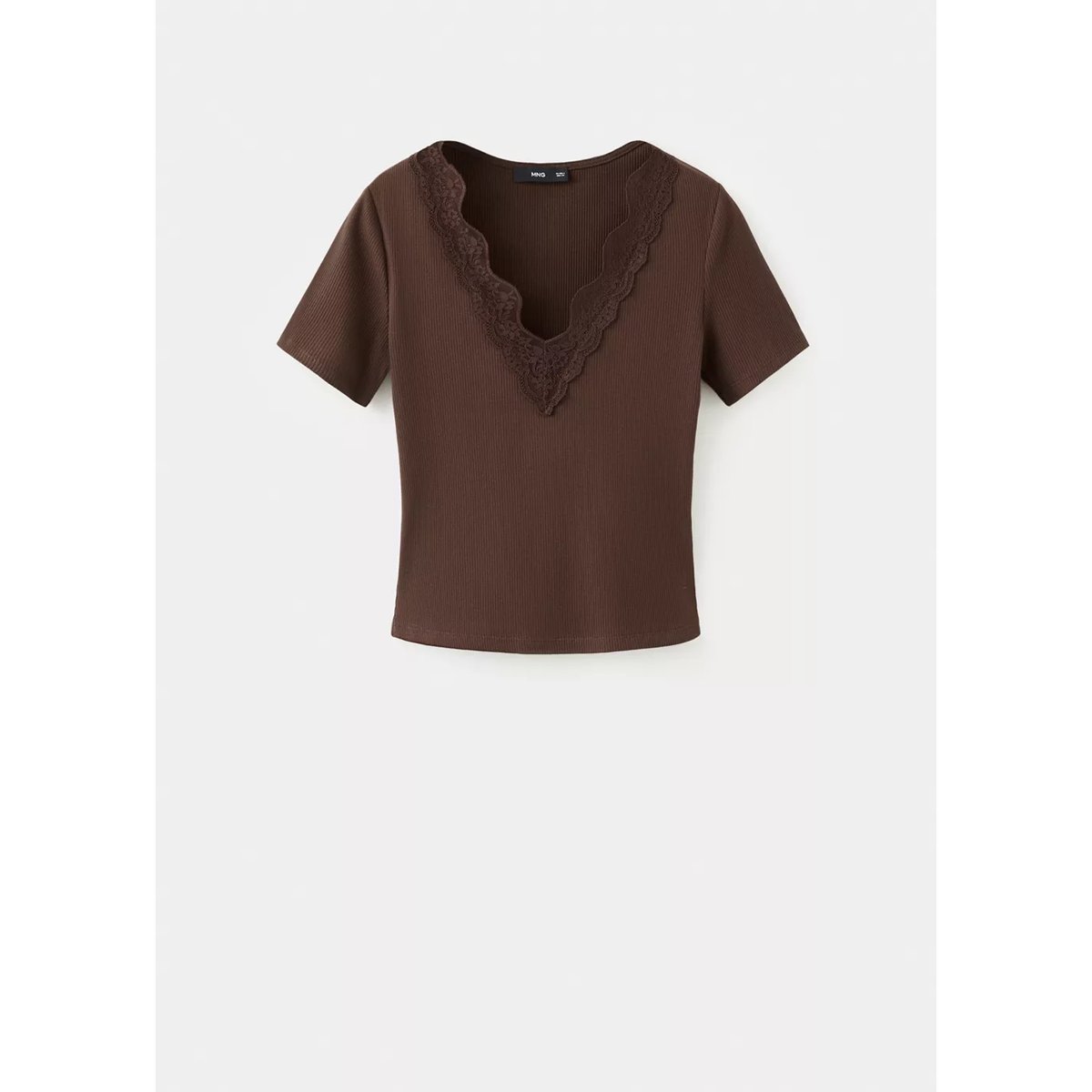 Top liserés dentelle marron, MANGO