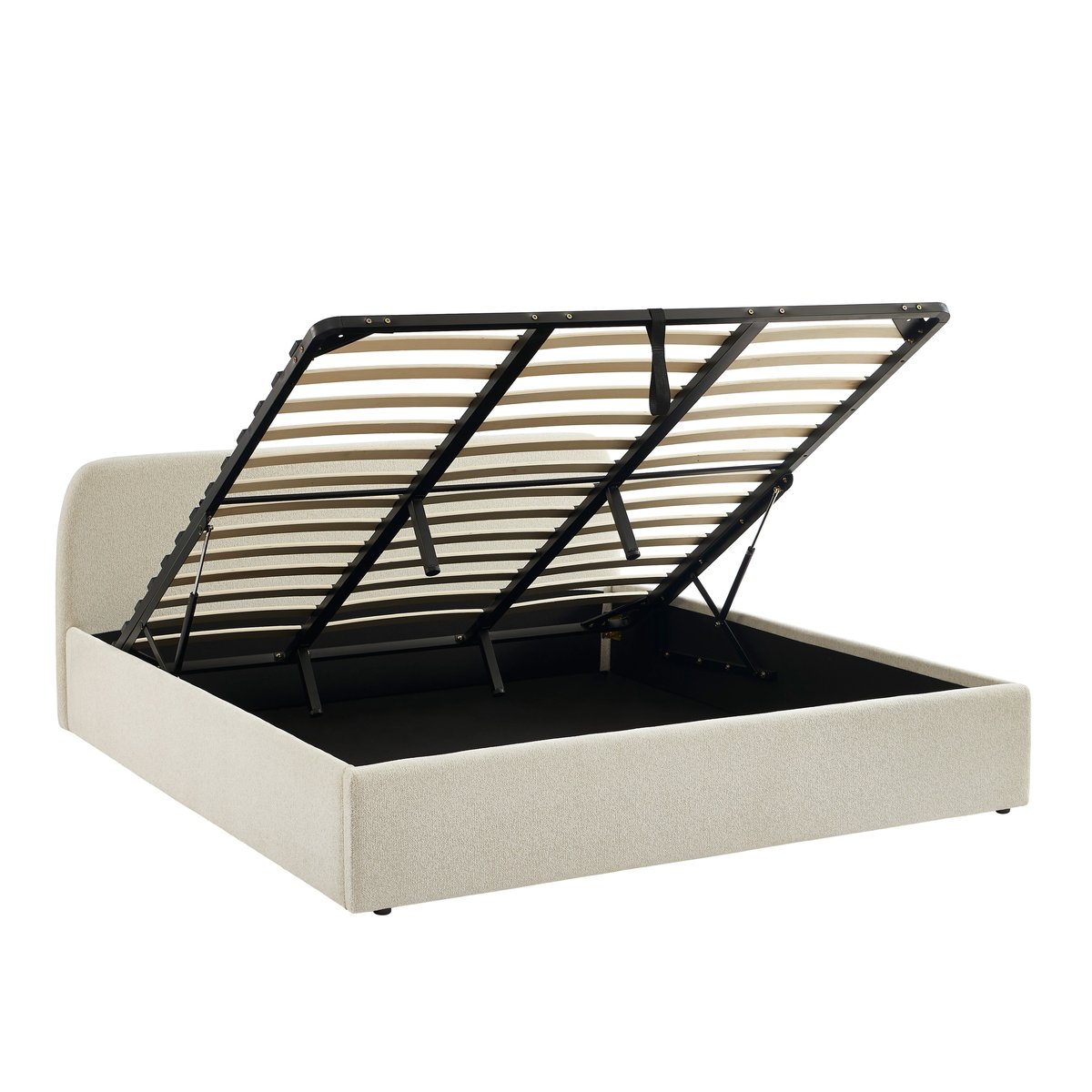 Lit coffre tissu chenille avec sommier GELA ecru, BAÏTA