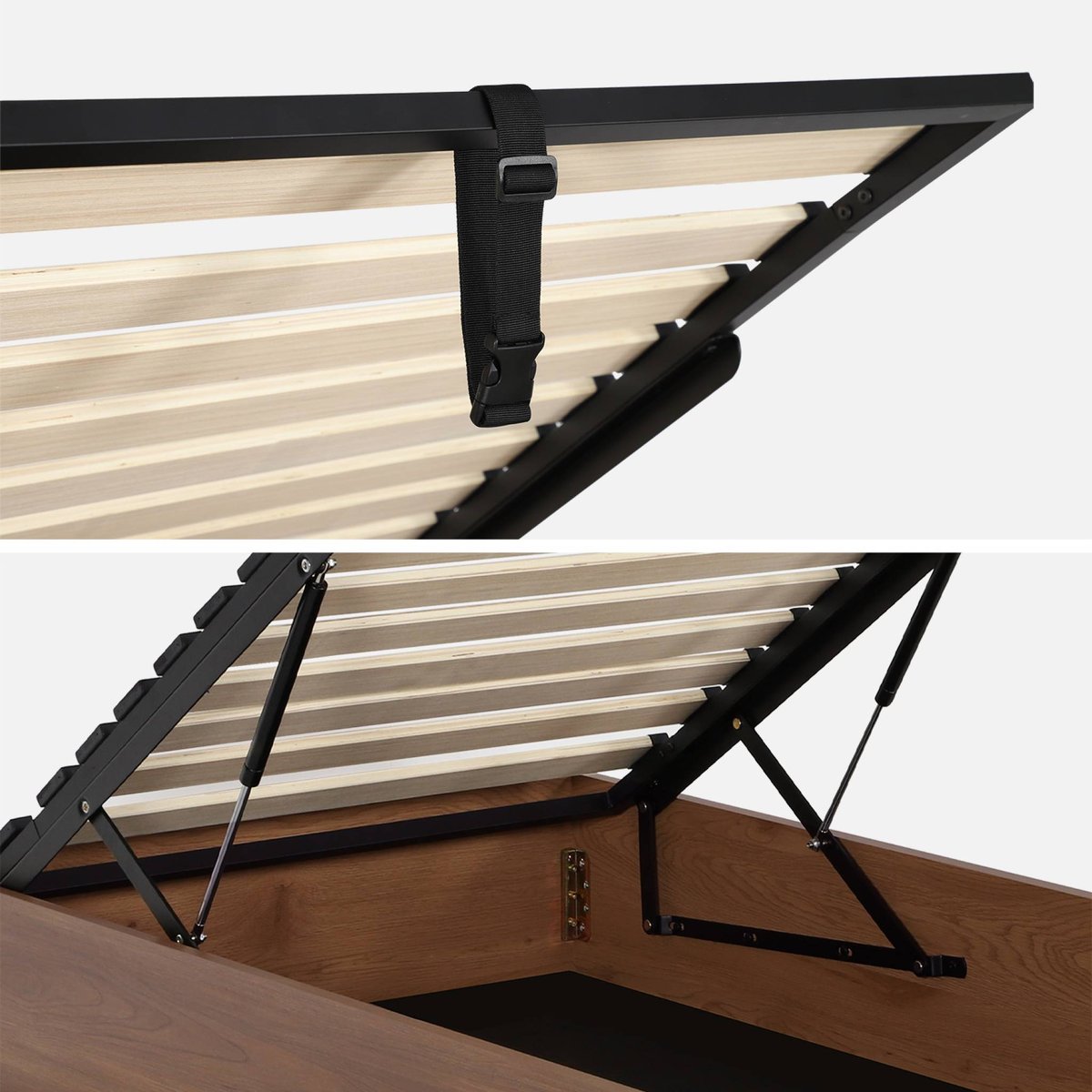 Lit coffre sommier à lattes 90x190cm décor bois  LIFT noyer, SWEEEK