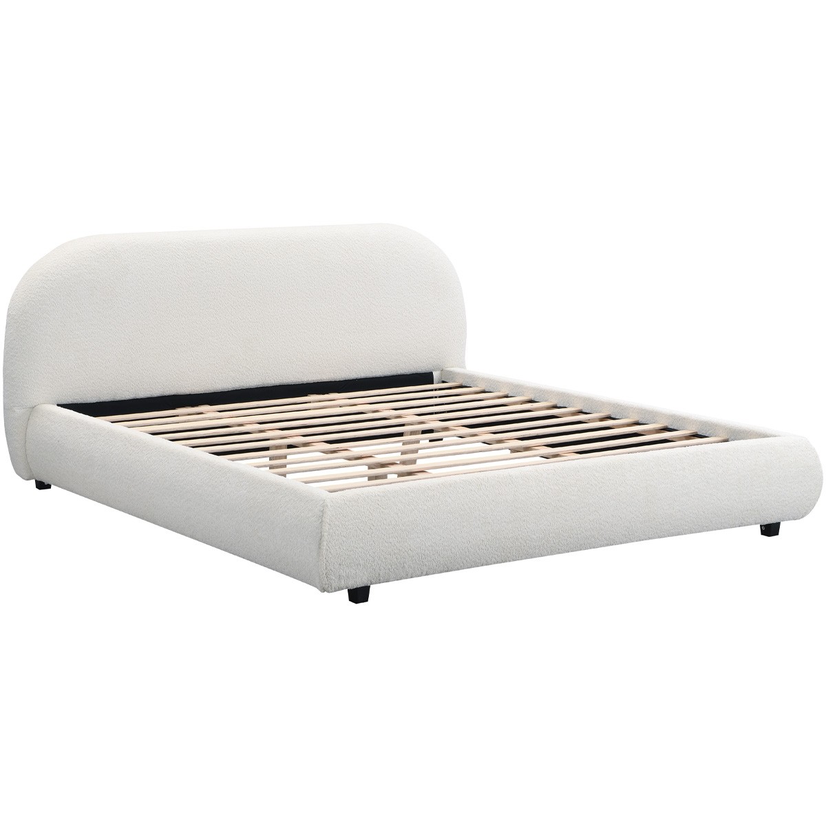 Lit avec tête de lit en tissu bouclé - MADDIE beige, HOMIFAB