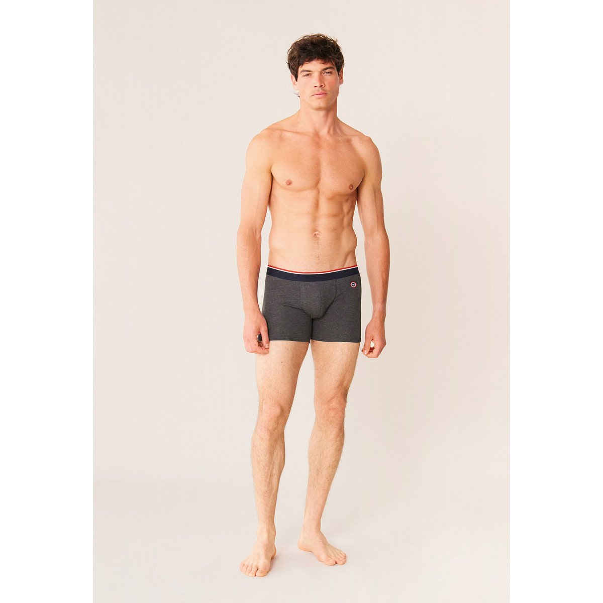 Boxer long à motif rayure coq bleu acier en coton Michel gris anthracite, LE SLIP FRANCAIS