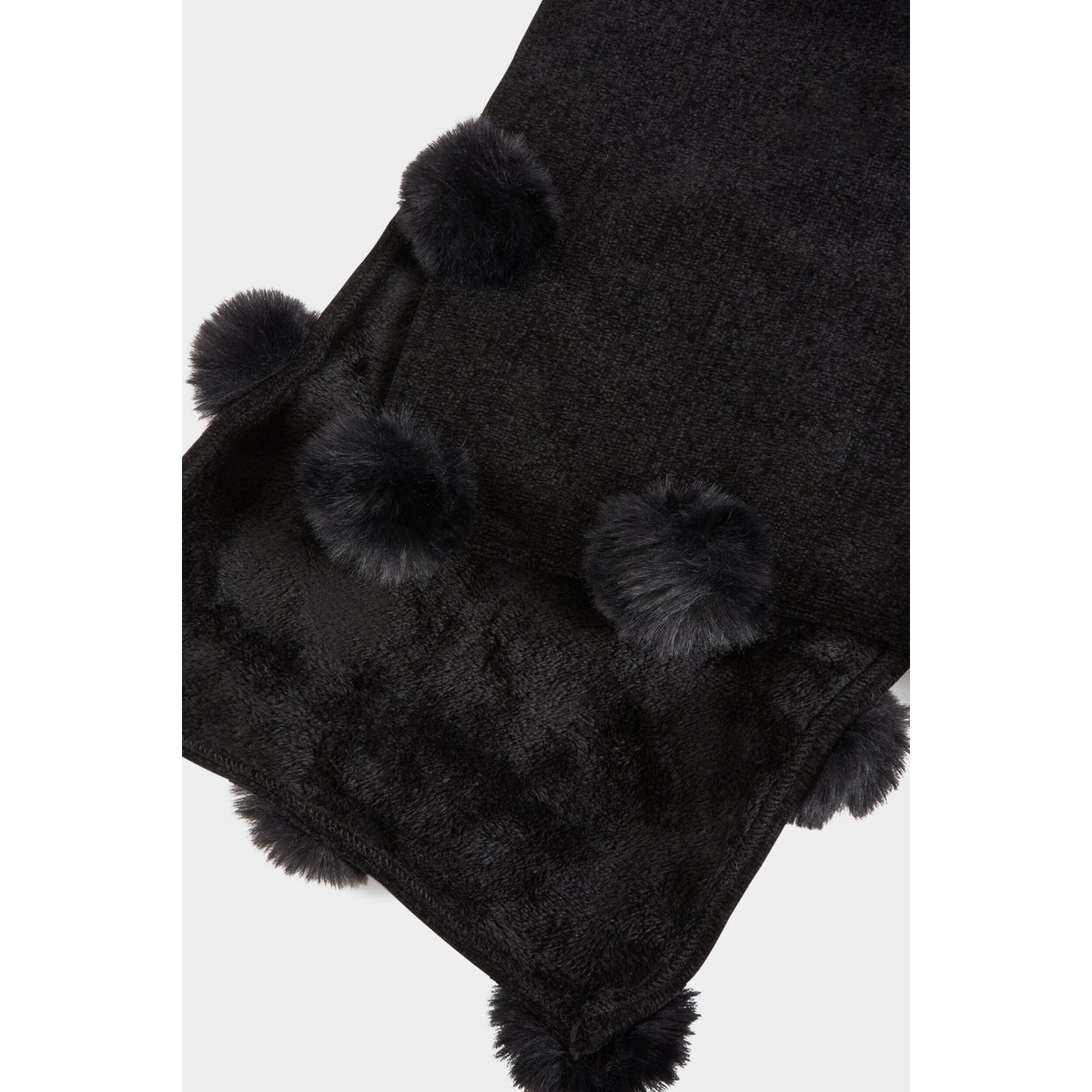 Écharpe doublée à pompons noir, MORGAN