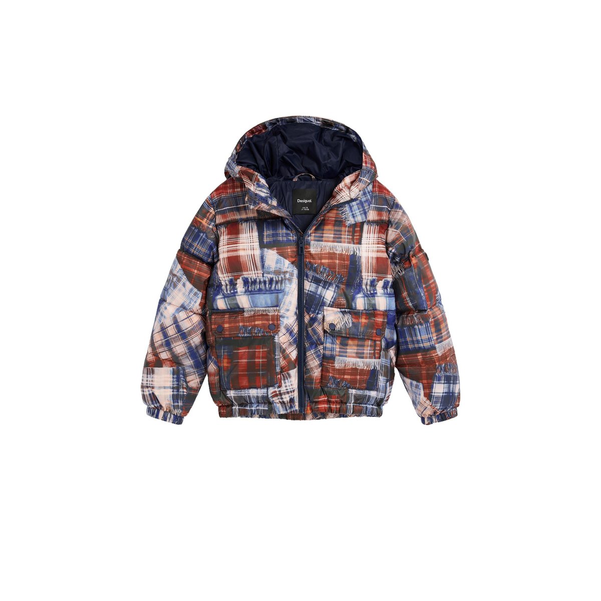 Manteau matelassé à carreaux bleu, DESIGUAL