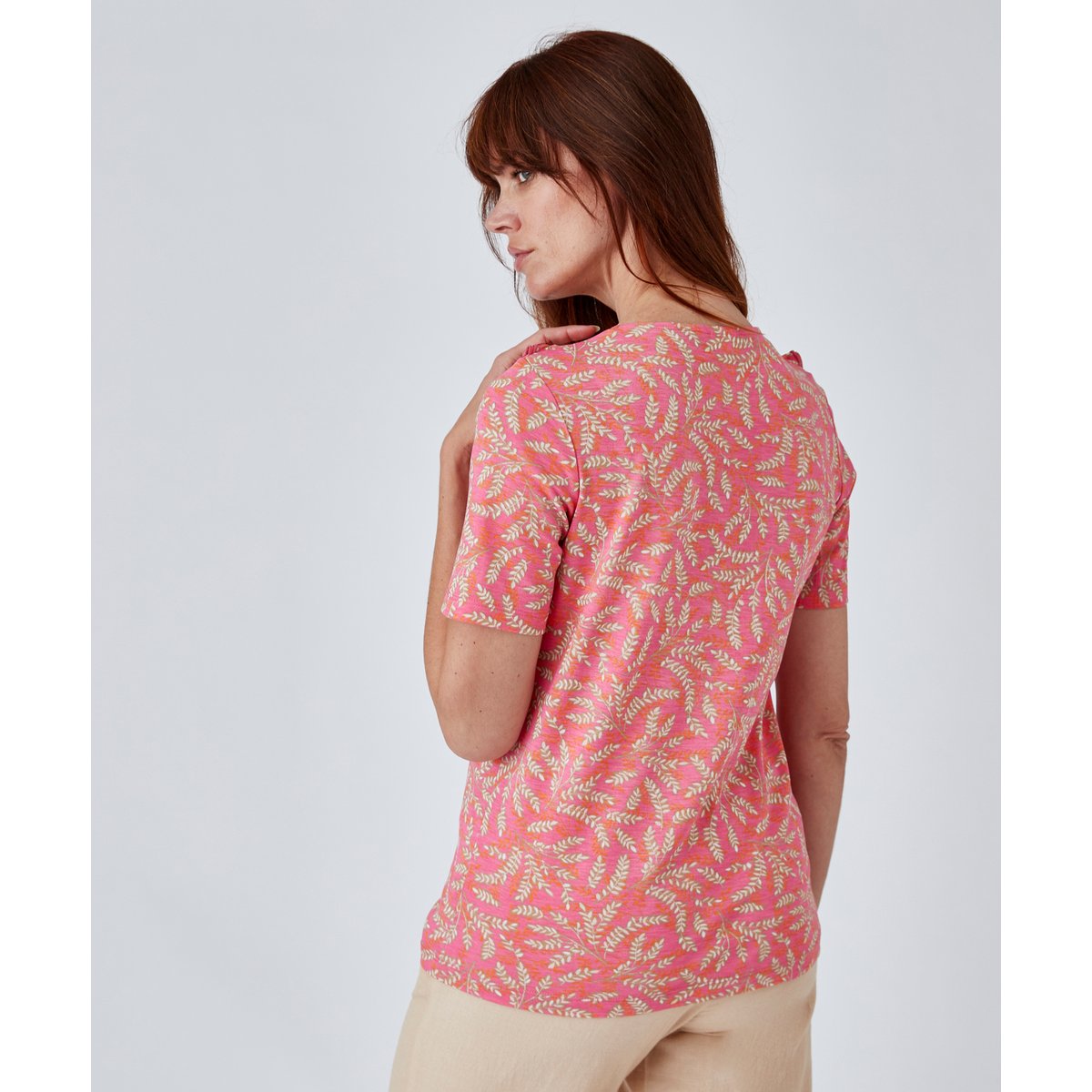 Tee-shirt volanté manches courtes rose herbier, DAMART