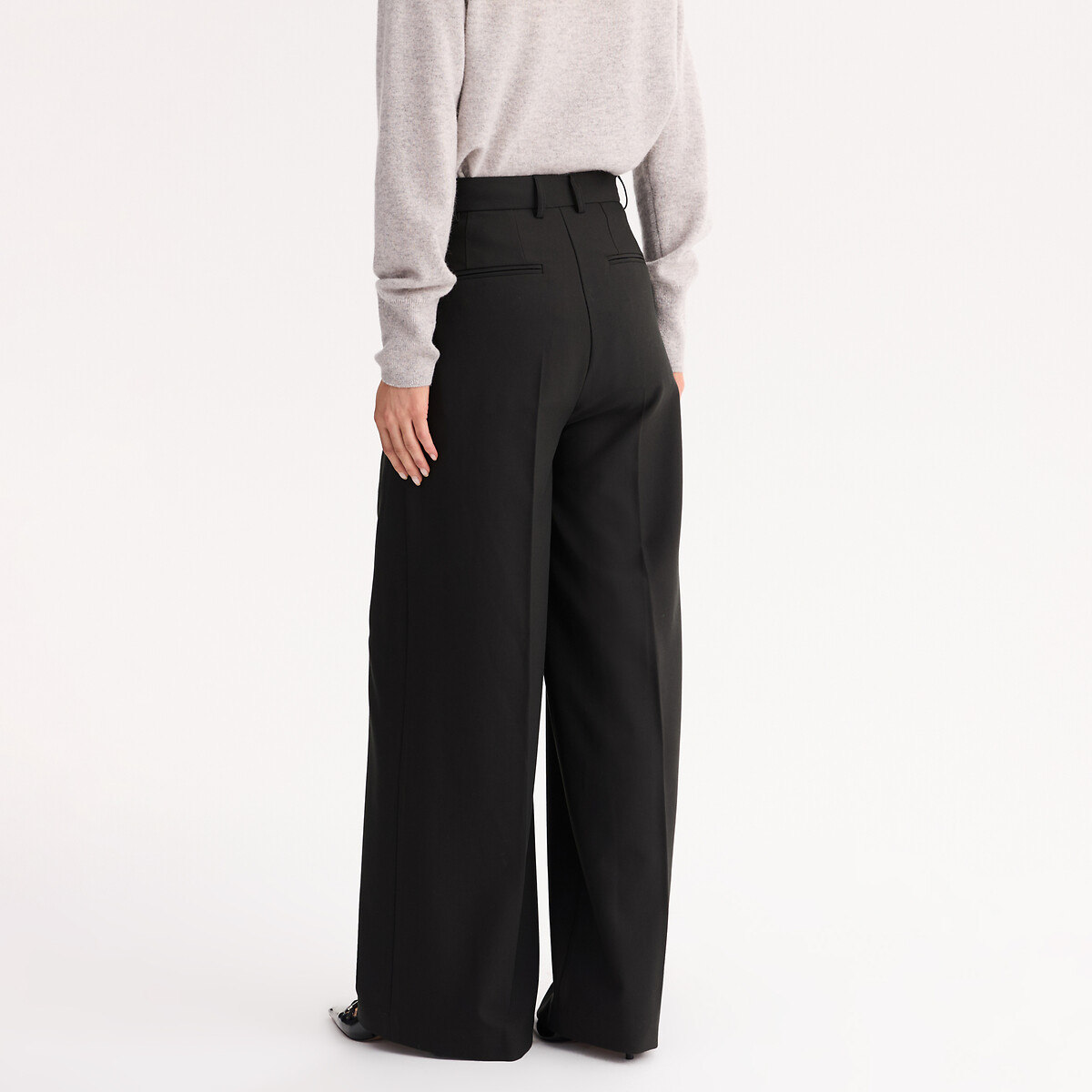 Pantalón ancho, talle alto negro, ANNE WEYBURN